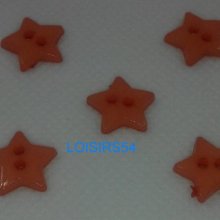 Lot de 5 boutons plastique couleurs orange motif étoile 15 mm pour la couture